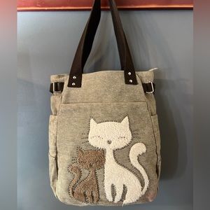 Adorable canvas bag with cats on front
